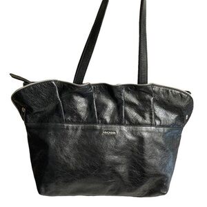 Arcadia made in Italy ruffled black leather tote bag